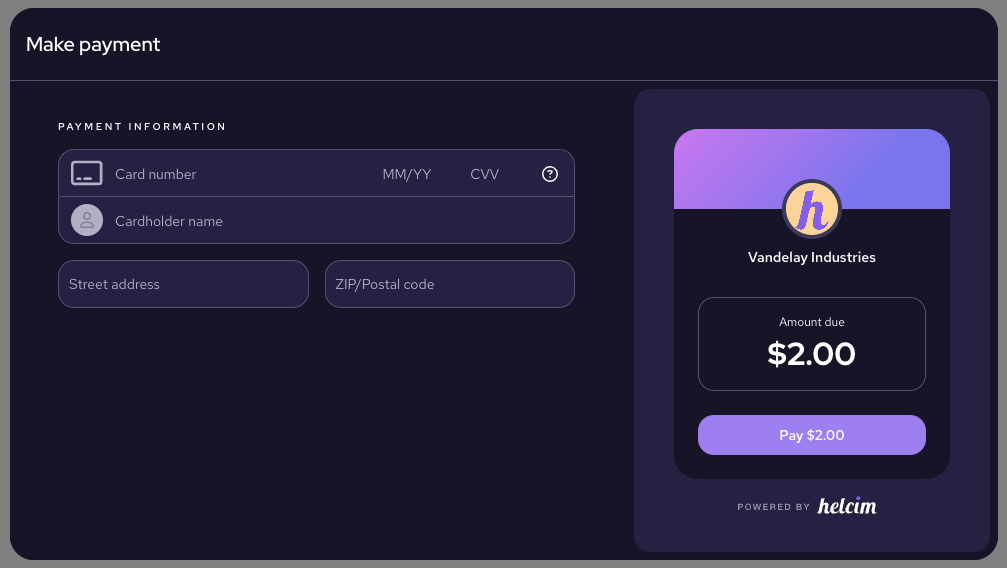 Standard HelcimPay.js modal using dark theme