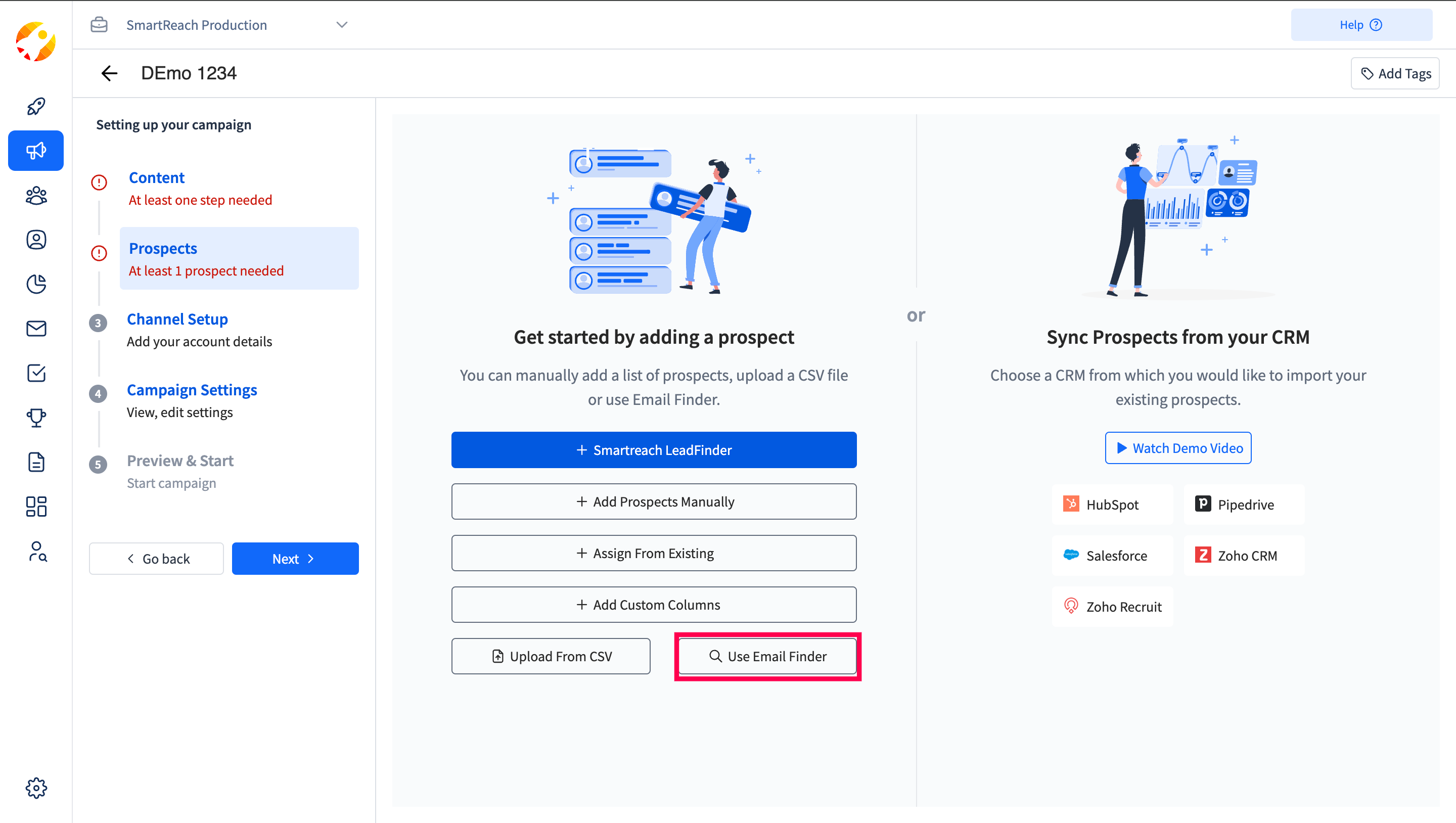 Email Finder option in SmartReach