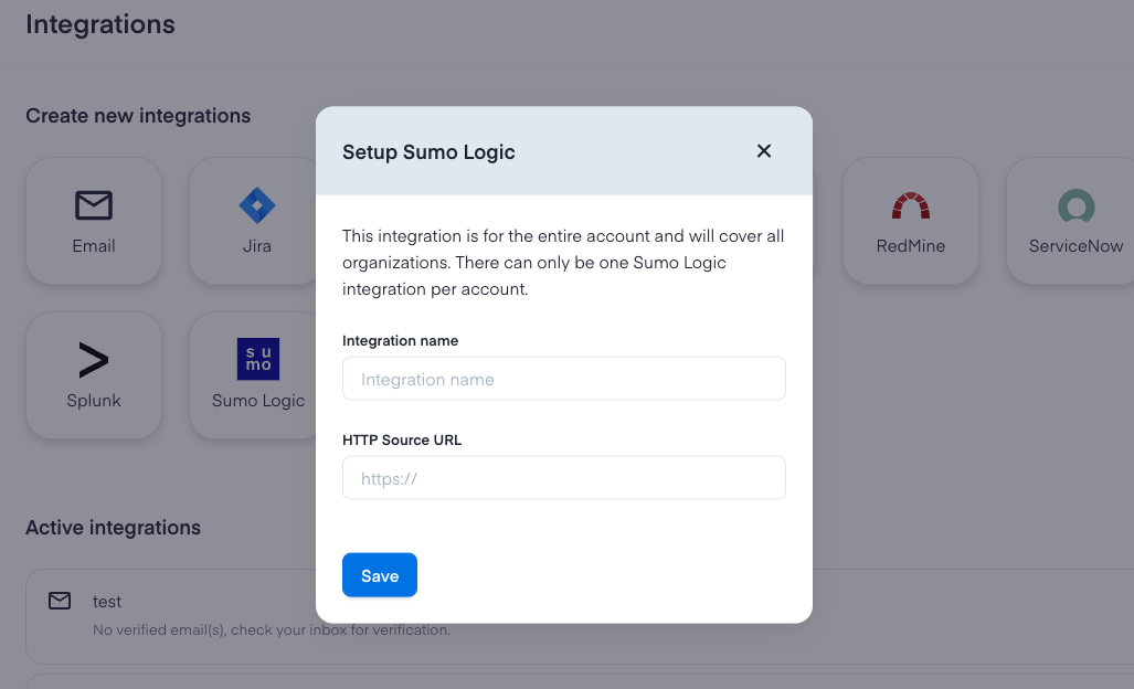 setup Sumo logic integration