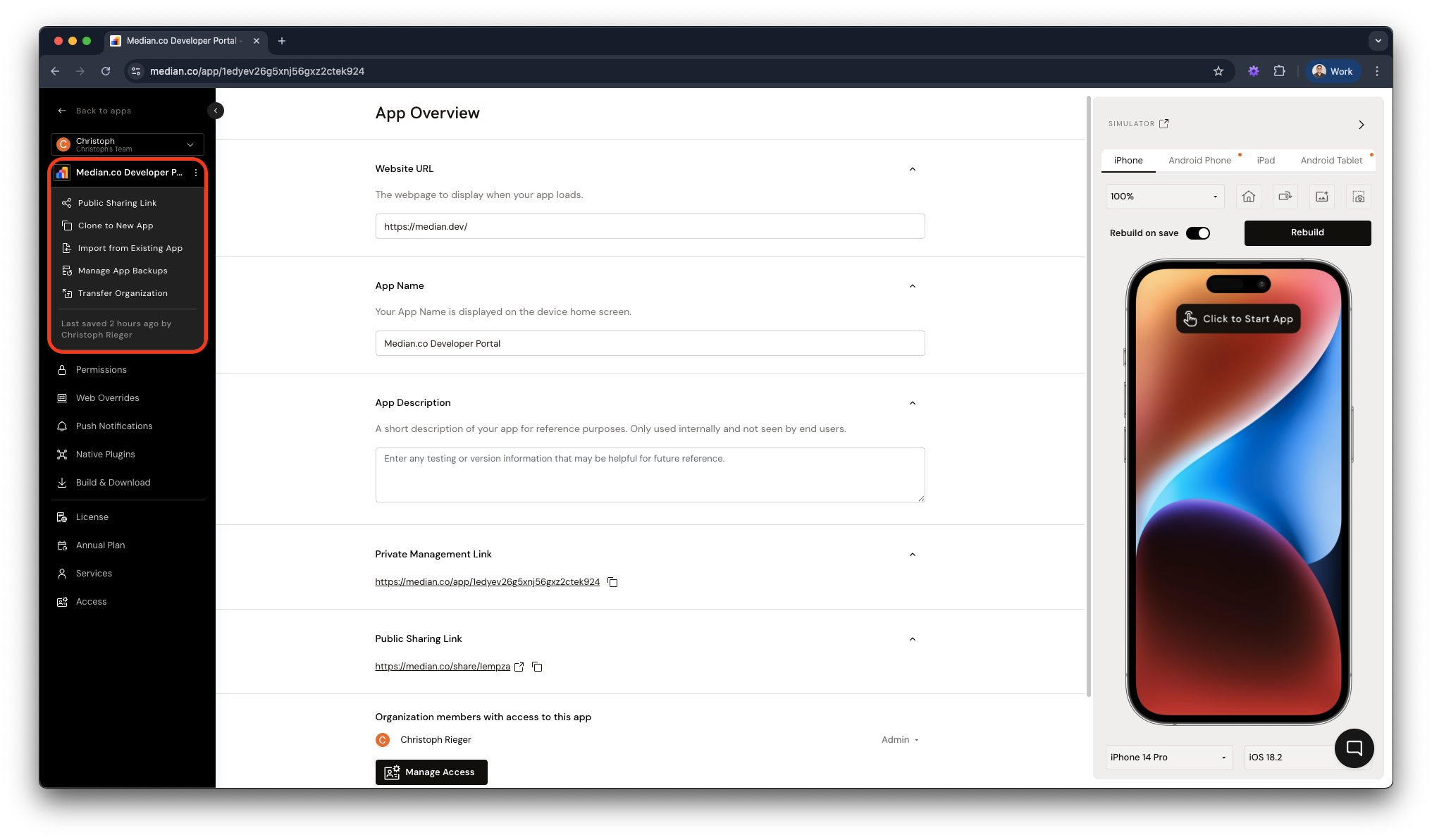 Access App Backup Panel