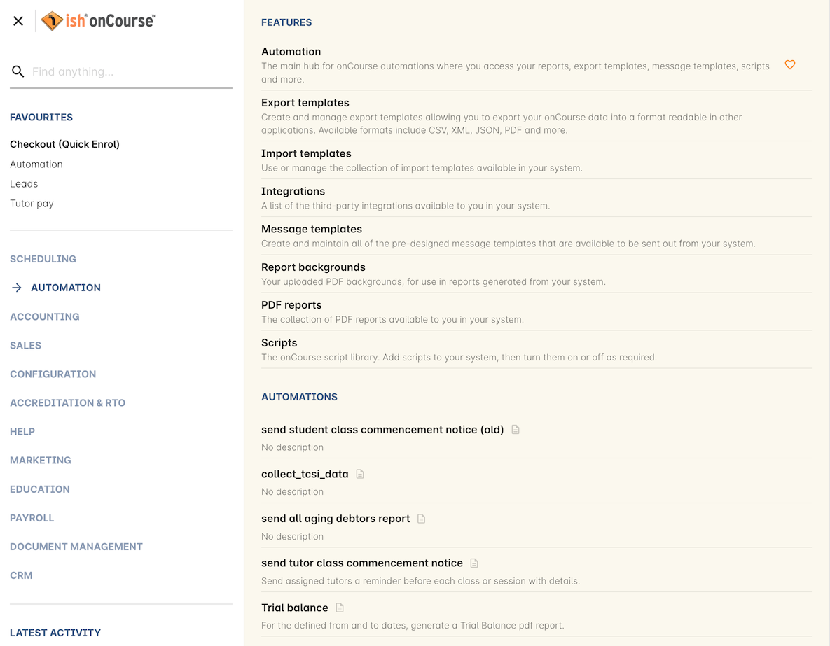 Figure 6. On Demand scripts appear at the bottom of the Automations category in the navigation.