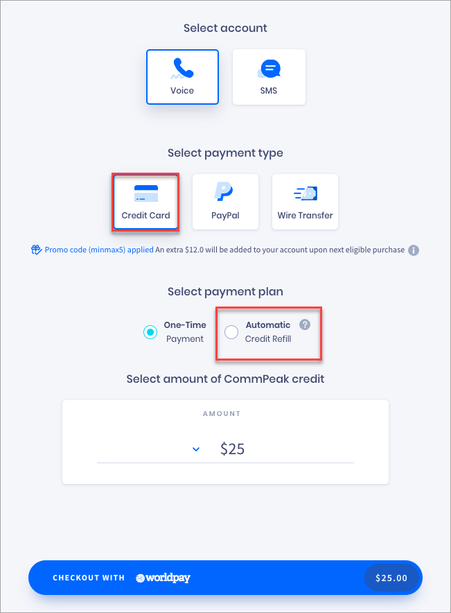 Screenshot of the Select payment method section