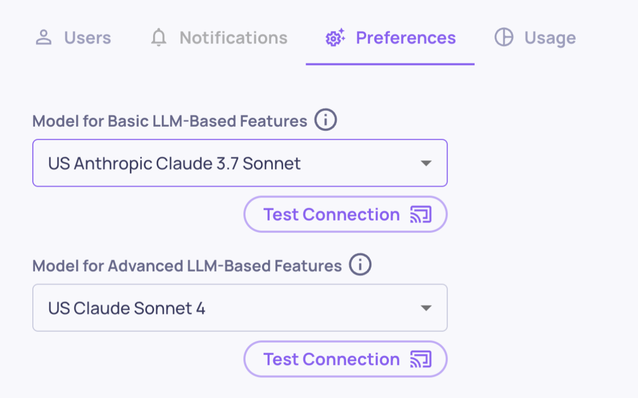 Model configuration on the Preferences tab
