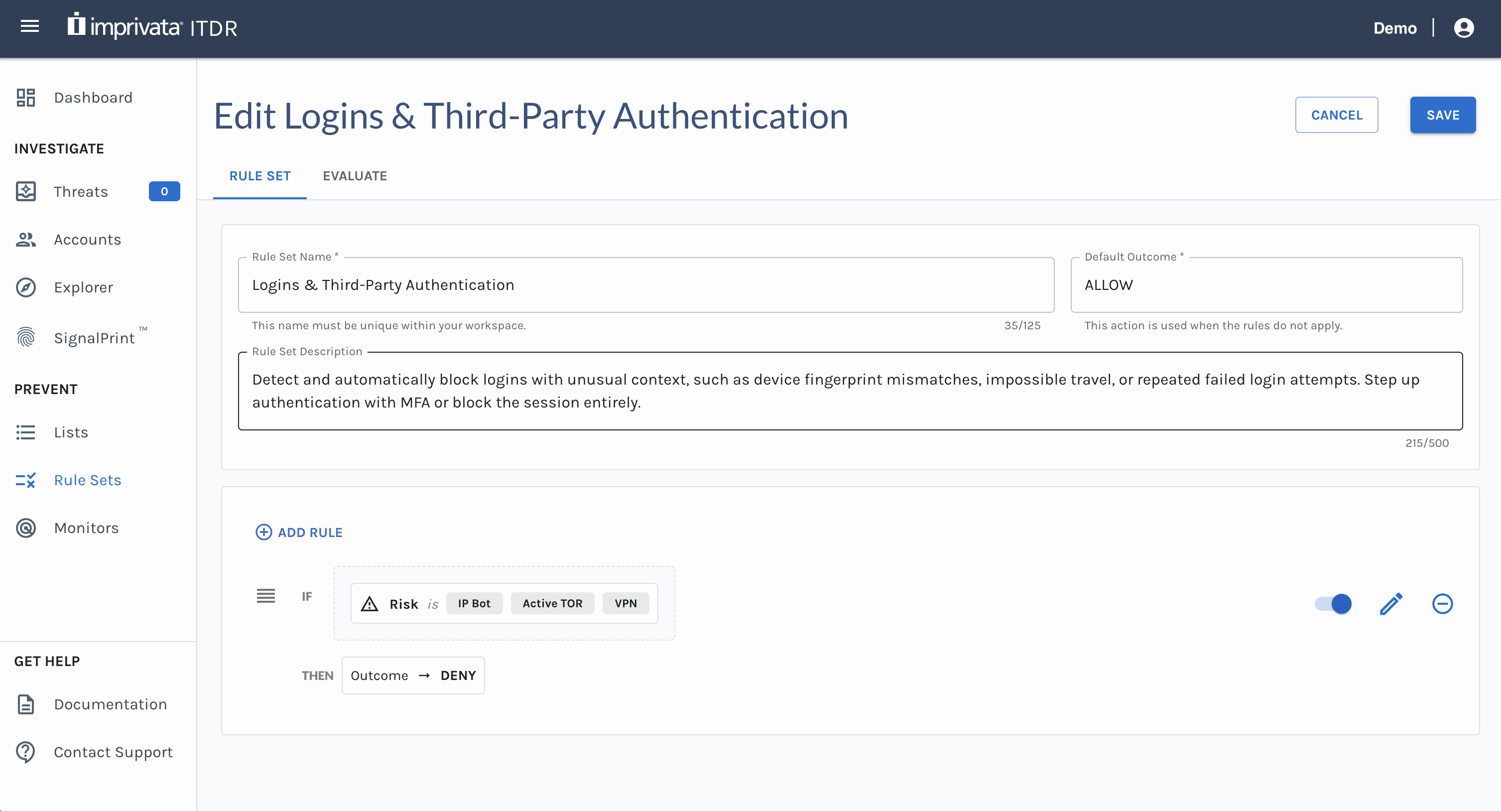 Sample Workflow to Deny BOT and TOR IPs and Challenge VPNs