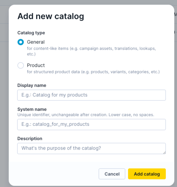 Under Catalog type, choose General