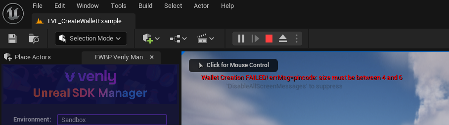 Error message for wallet creation