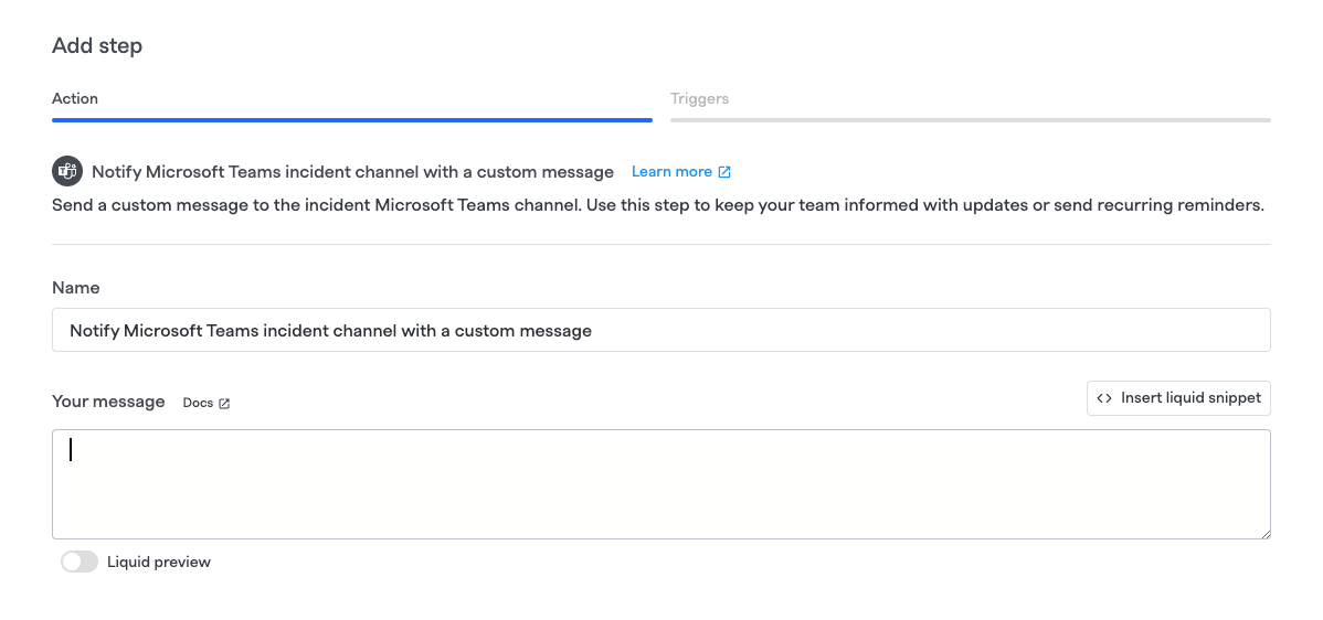 Notifying the MS Teams incident channel with a custom message
