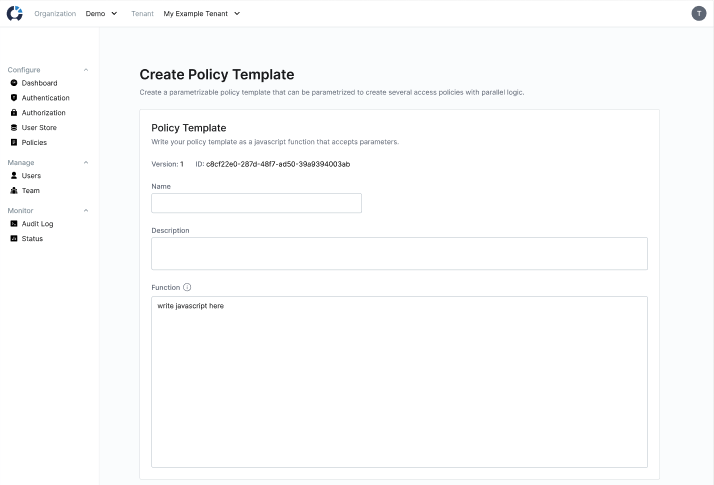 The Create Policy Template page.