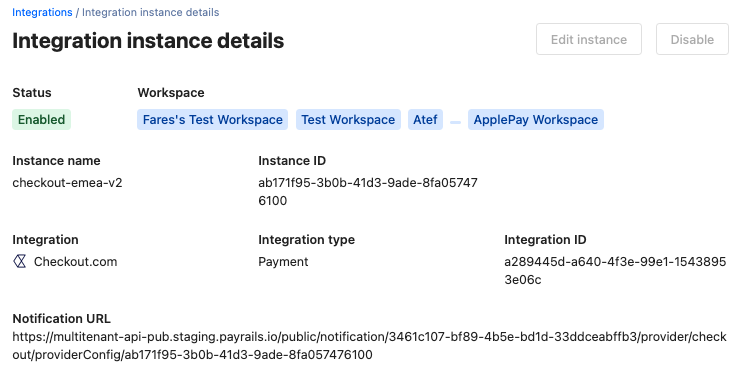 A screenshot showing the enabled Checkout.com integration.