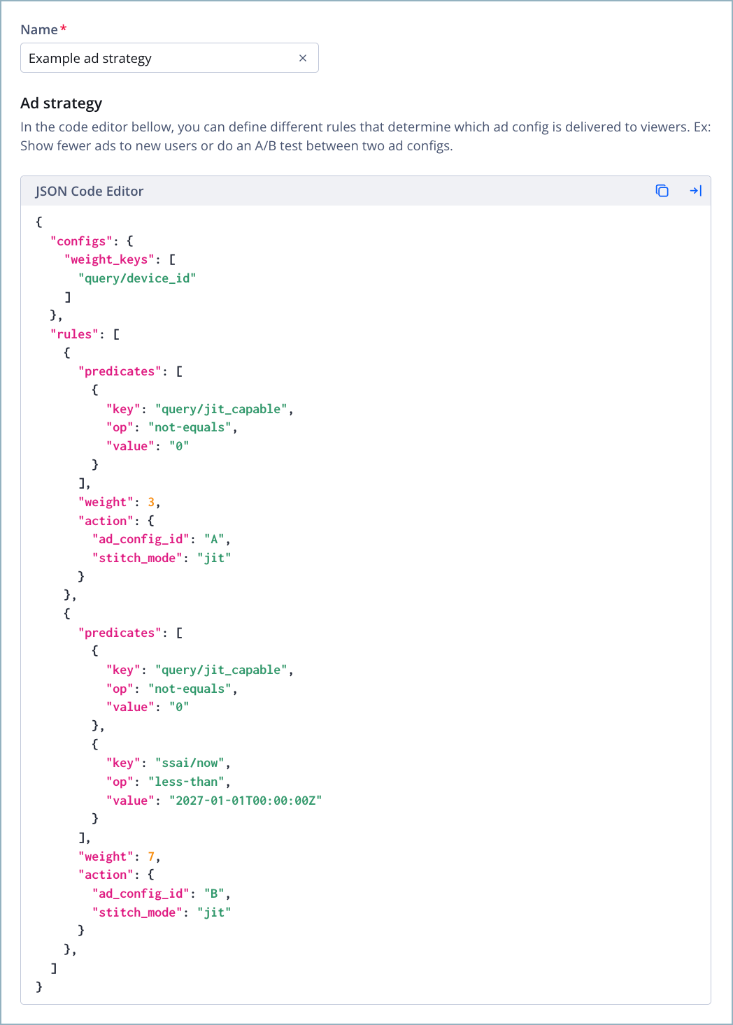 Ad strategy details page