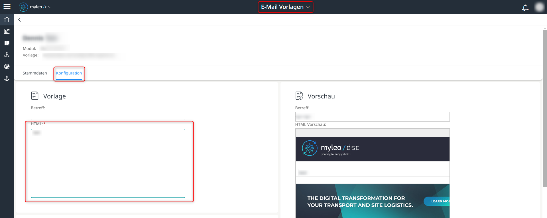Konfiguration der E-Mail Vorlagen