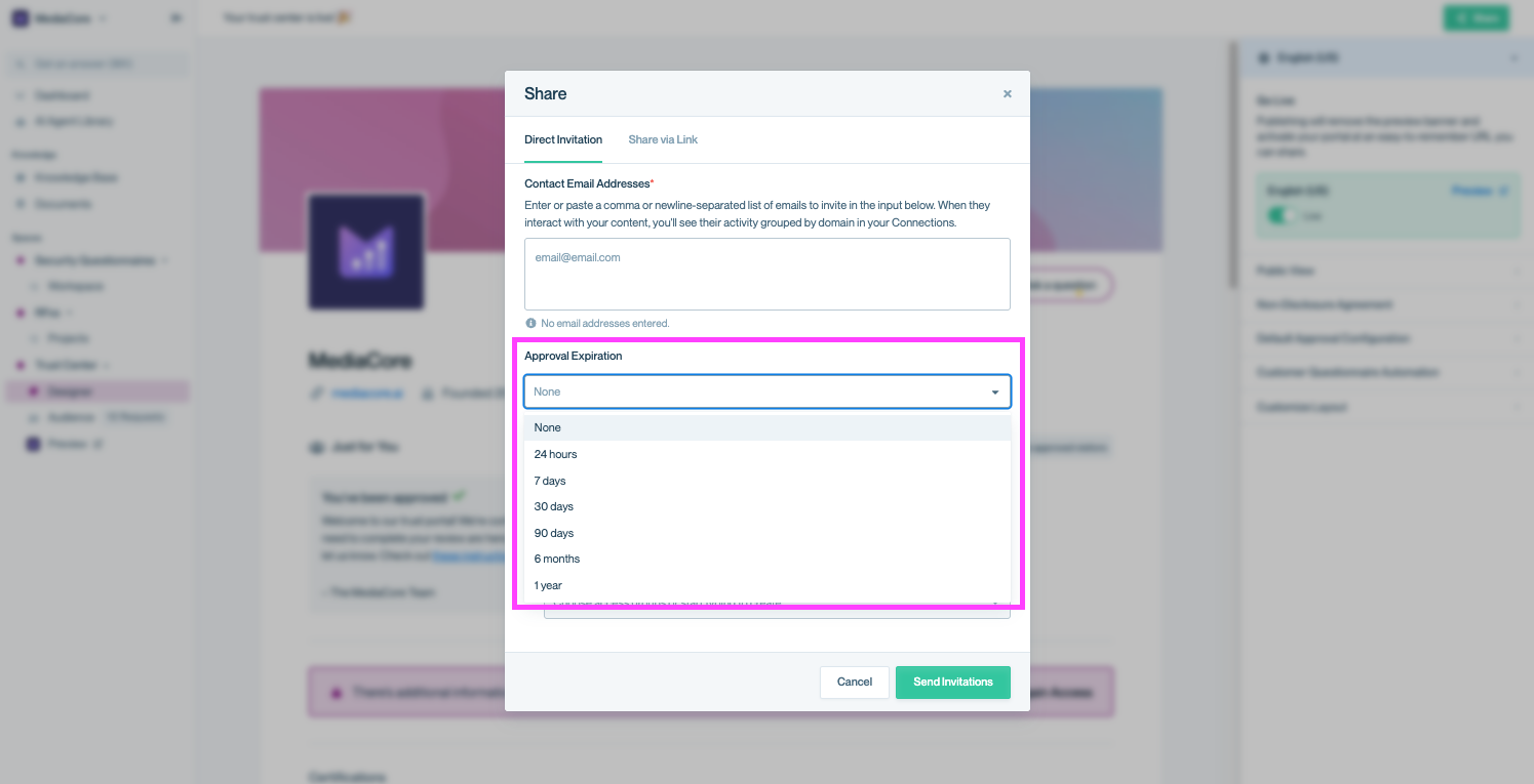 Overriding the default expiration period at the time of inviting or manually reviewing access.