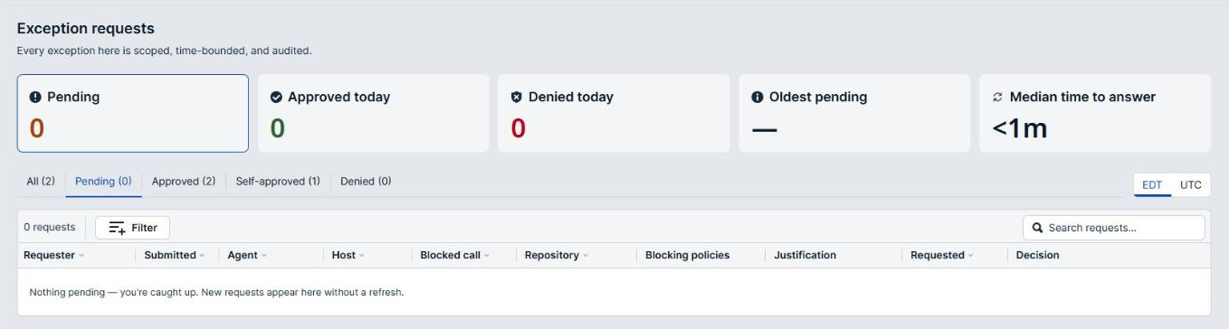 Exception requests page