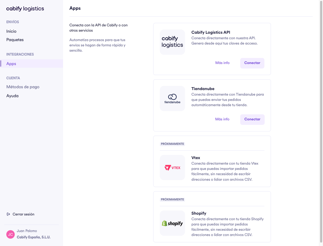 Cabify Logistics Apps section