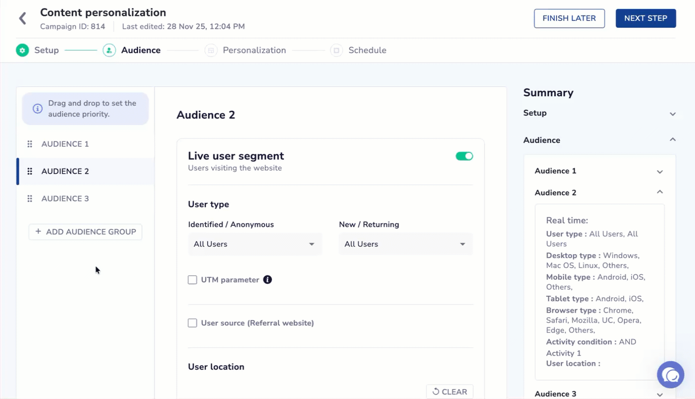 Drag & Drop to Set Audience Priority