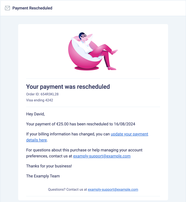 Example of payment rescheduled email
