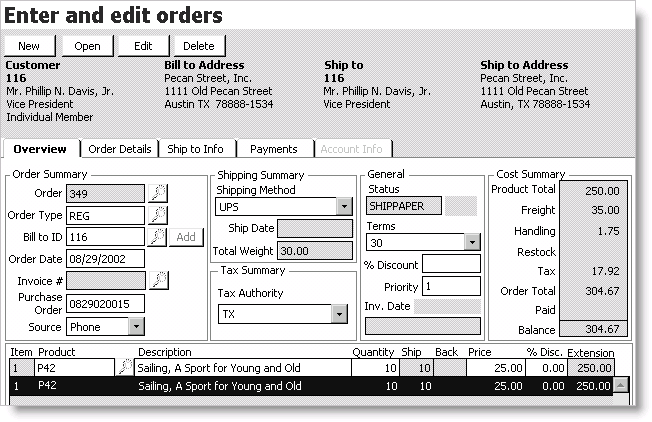 Example of the purchase quantity discount defined in the example above as generated for an M type customer