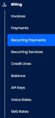 Screenshot of Recurring Payments in the main menu