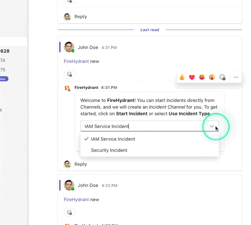 Incident types in MS Teams