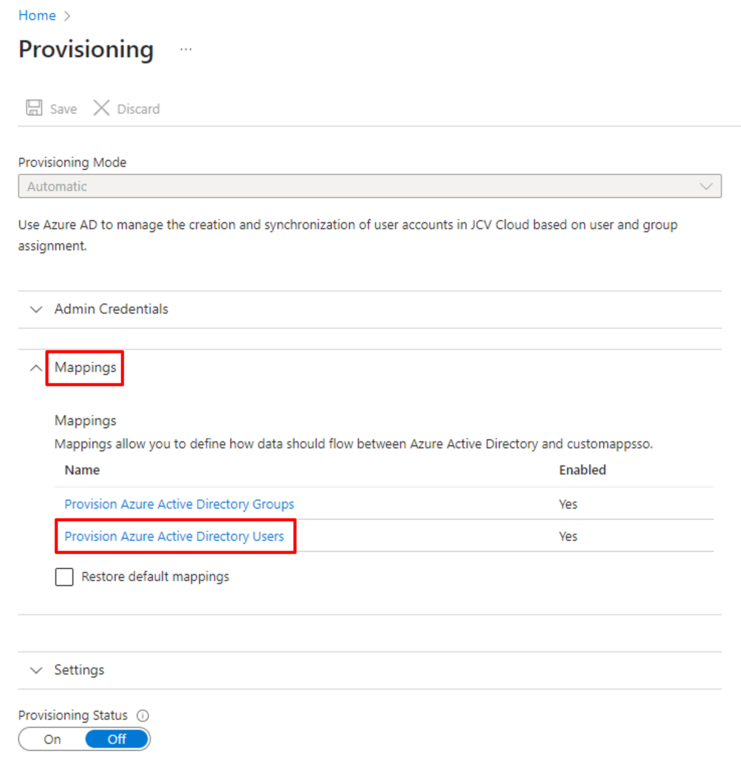 Go to Users Mappings setting