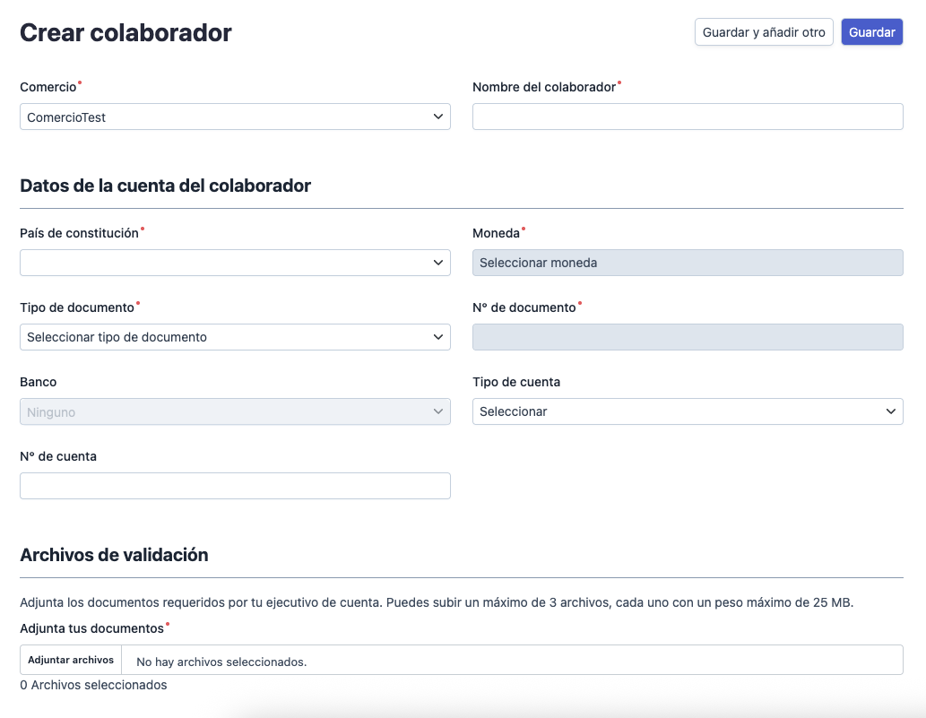 Formulario crear un colaborador