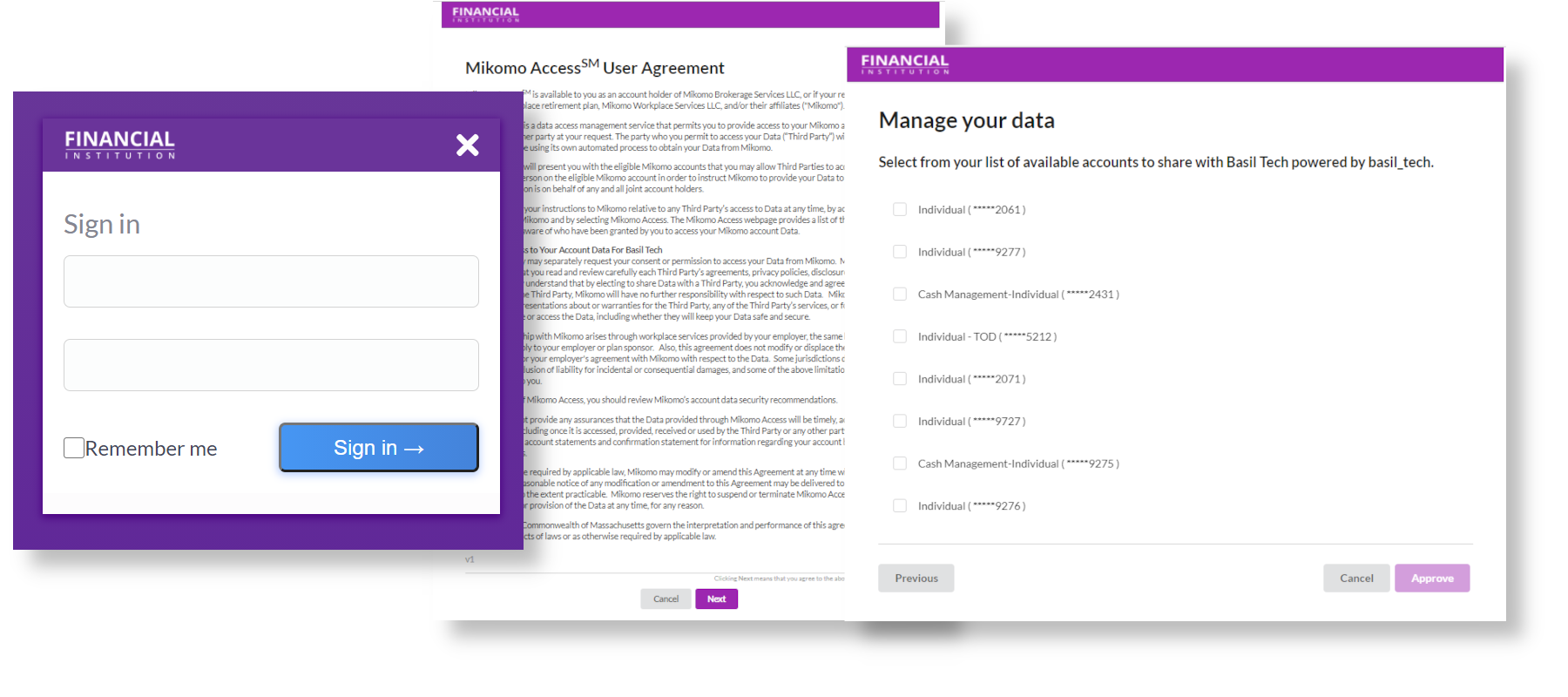 Sign in, accept the user agreement, and select which accounts to share.