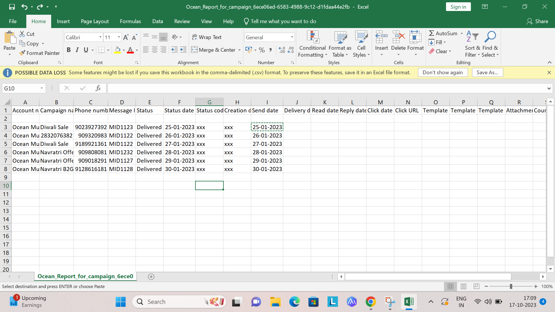 Ocean dashboard exported campaign report