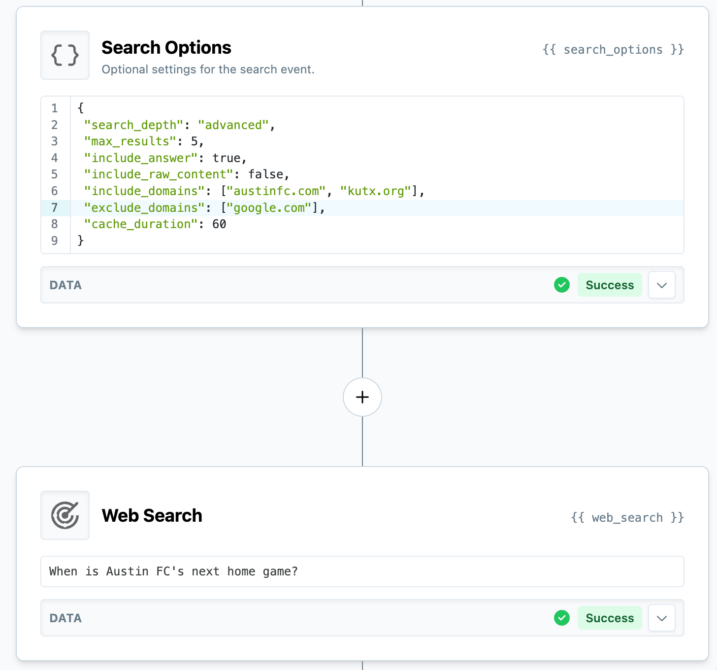 Connecting an object to a search to set search options.