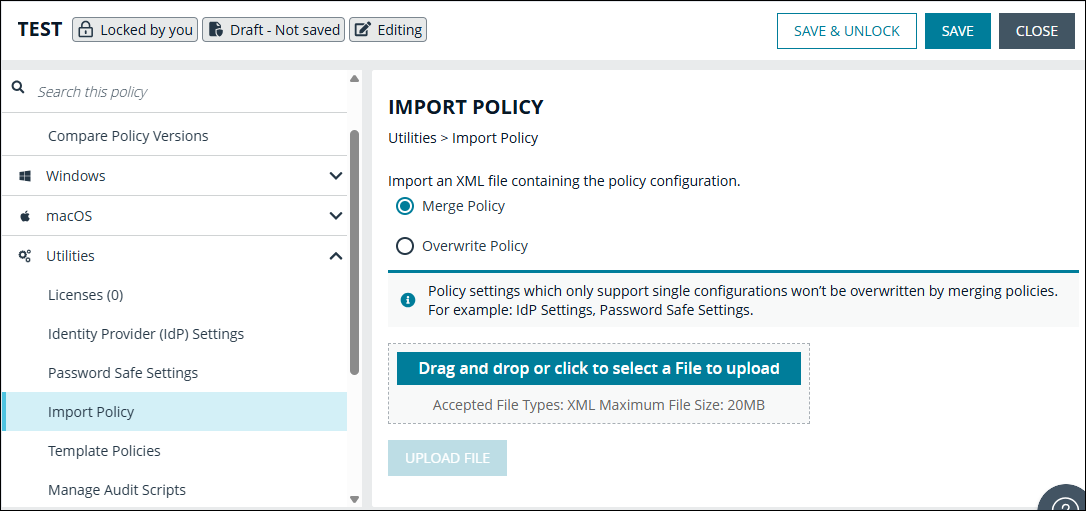 Import policy in the Policy Editor