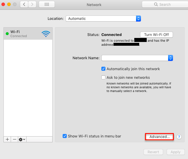 Mac OS X proxy setup – Wi-Fi Advanced settings