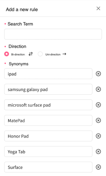 a sample synonym setting