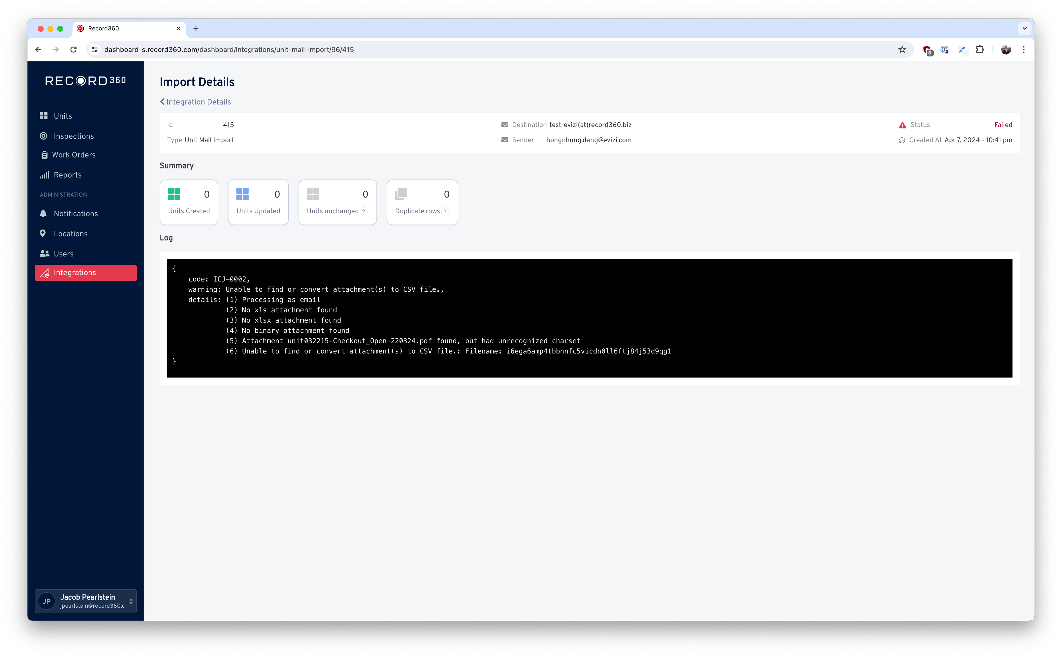 Import with an invalid file type