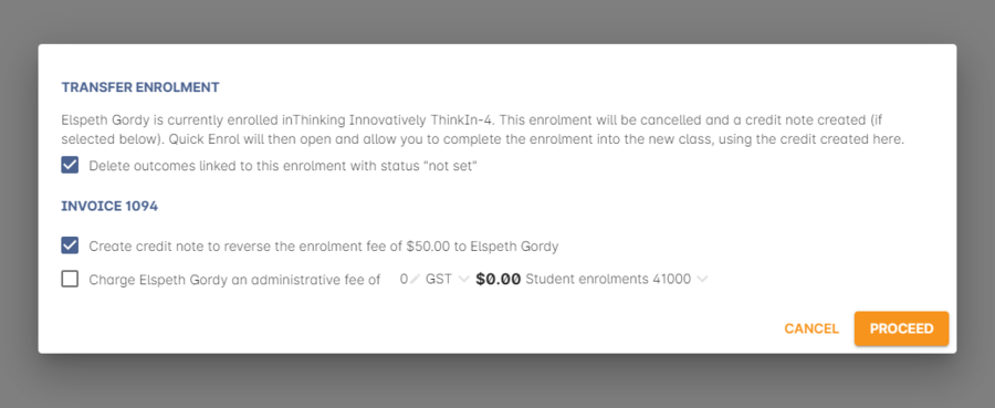 Figure 249. Transferring an enrolment