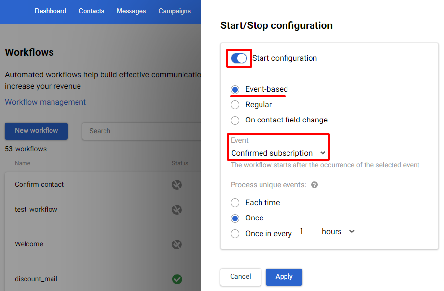 Start configuration