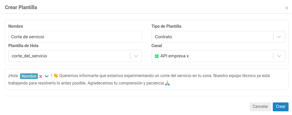 Crear plantilla en Wispro