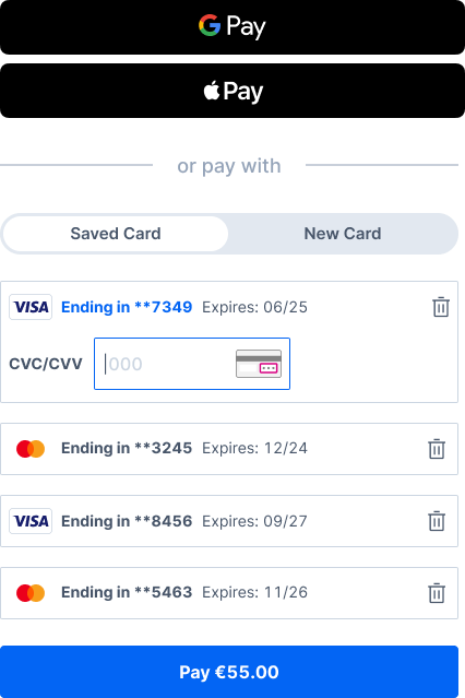 Web SDK - Multiple Saved Cards