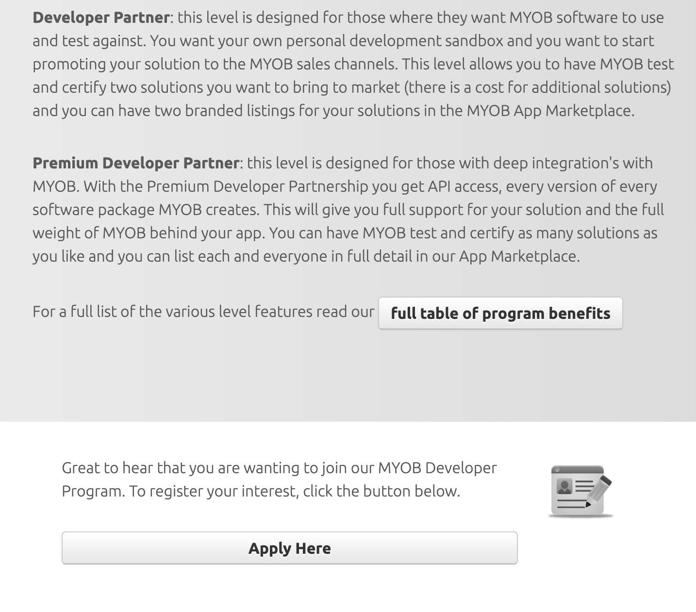 myob developer program application.