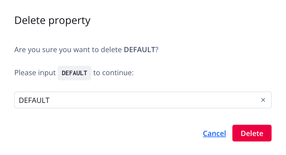 Delete property pop-up window