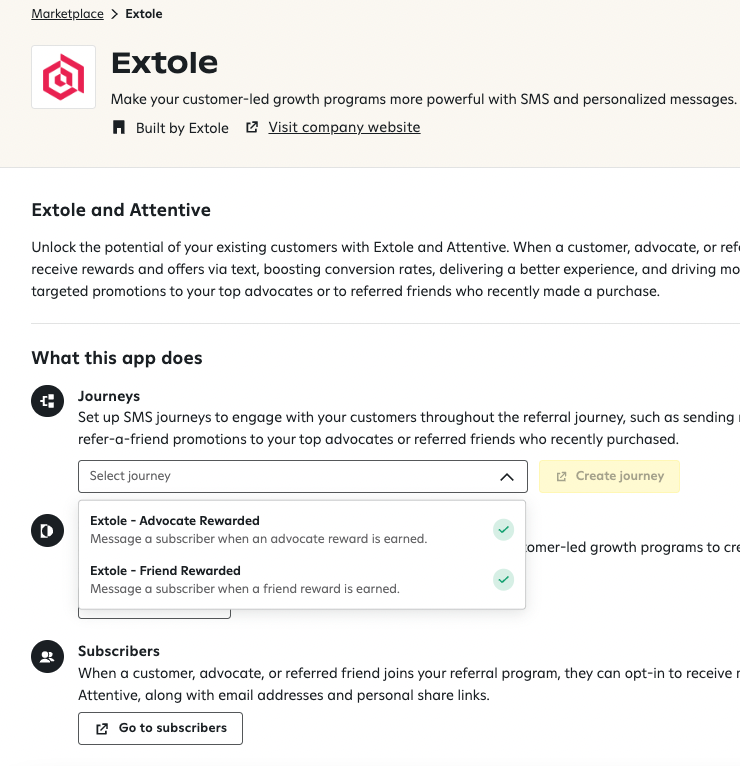 Configuring the Extole + Attentive integration within the Attentive platform