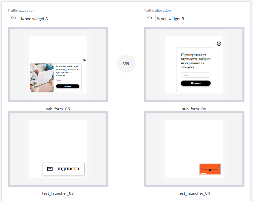 Running the A/B Test for 2 Variations of a Widget Attached to 2 Variations of a Launcher