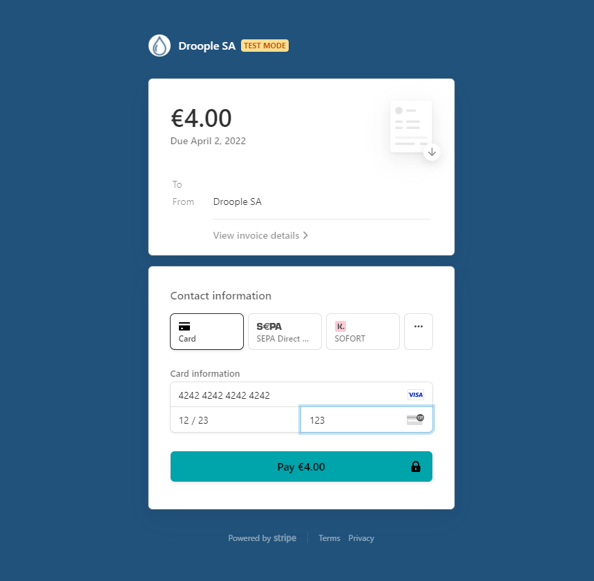 The payment page for your software subscription.