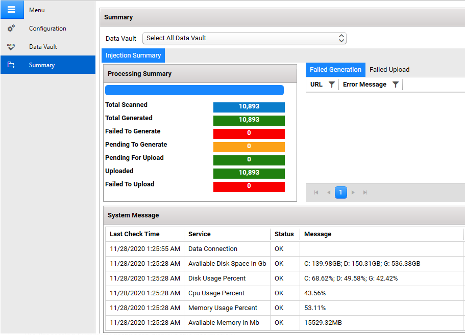 Summary dashboard