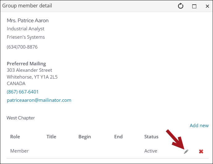 Clicking the edit icon in the group member detail window