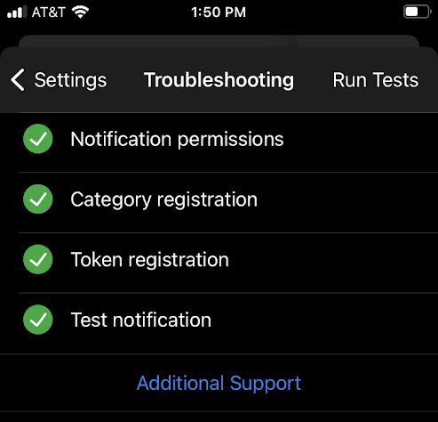 Notifications troubleshooting tests