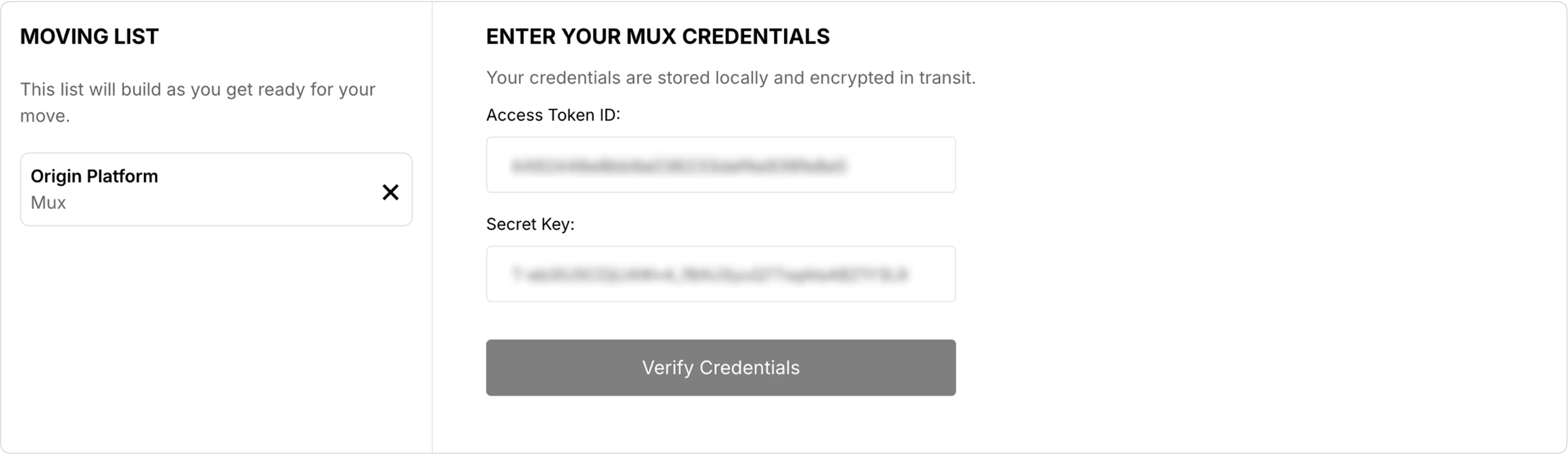 Source credentials validation