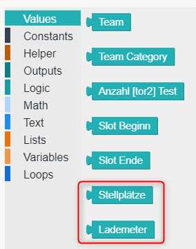 Neue Auswahlmöglichkeiten "Stellplätze" und "Lademeter"
