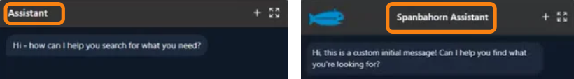 A shopping assistant with the default heading vs. A shopping assistant with a custom heading.