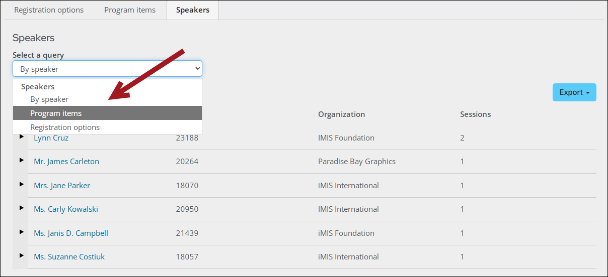 Select the Program items query.