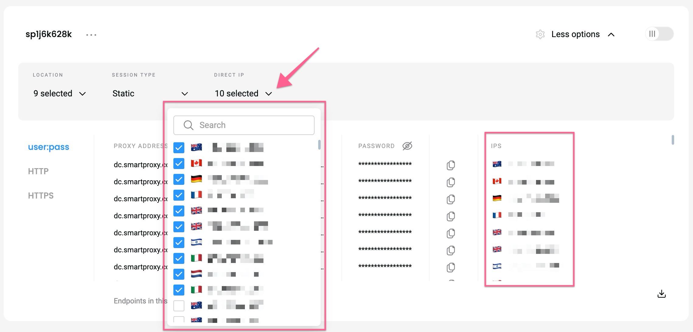 Specific IP selection as a **direct IP** parameter.