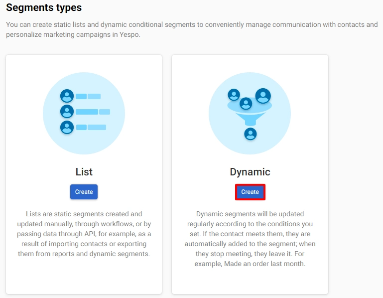 Select the Dynamic segment type